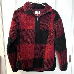 Women’s Red and Black Plaid Liv Outdoor Quarter Zip Size: S